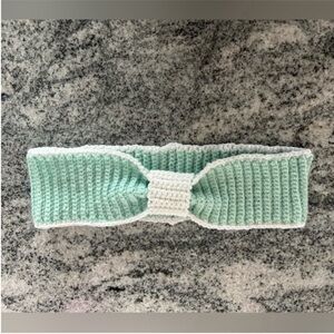 Handmade sea foam green mint green white crochet headband fall winter gear
